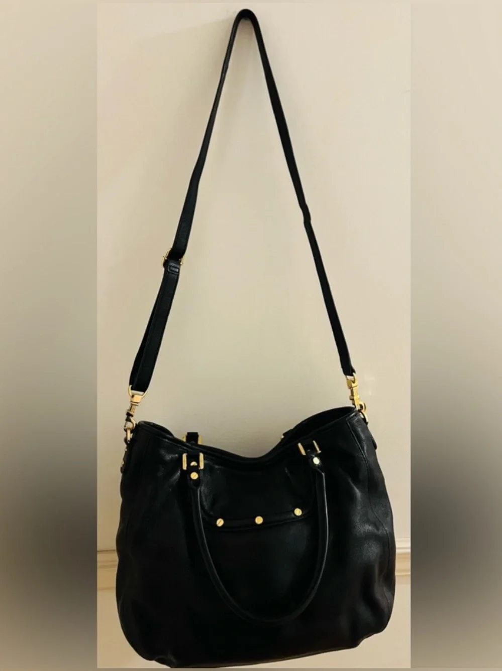 Tory Burch ~ AMANDA ~ Black Leather Tote with Gold Logo Medallion